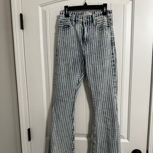 KanCan blue/white pinstripe Ultra high-rise super flare jeans - size 24